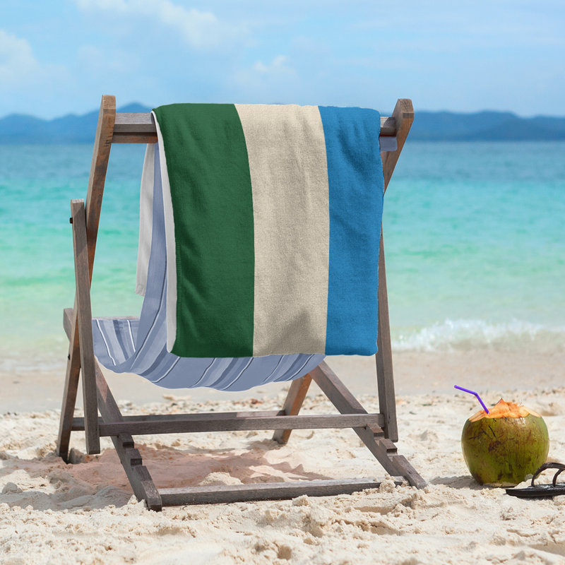Lightweight Beach Towel, Green/Cream/Blue