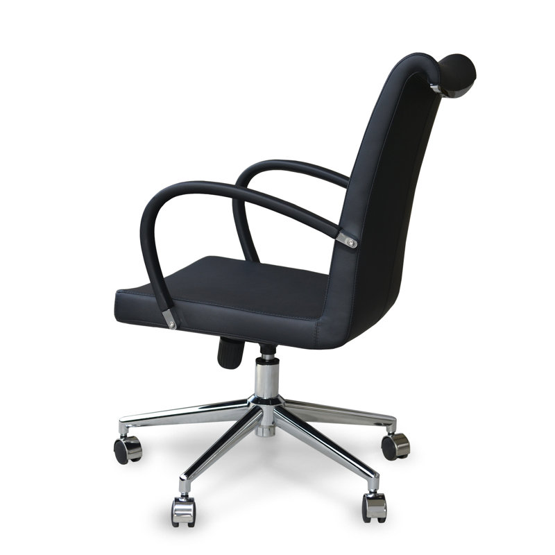 Tulip Task Chair, Black, White Faux Leather