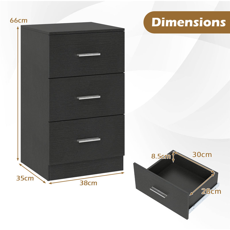 38cm W Manufactured Wood Bedside Table, Black