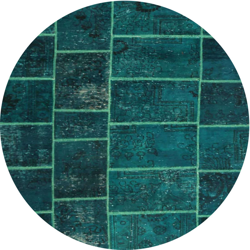 Tapis de zone turquoise contemporain, Rond 7 pi