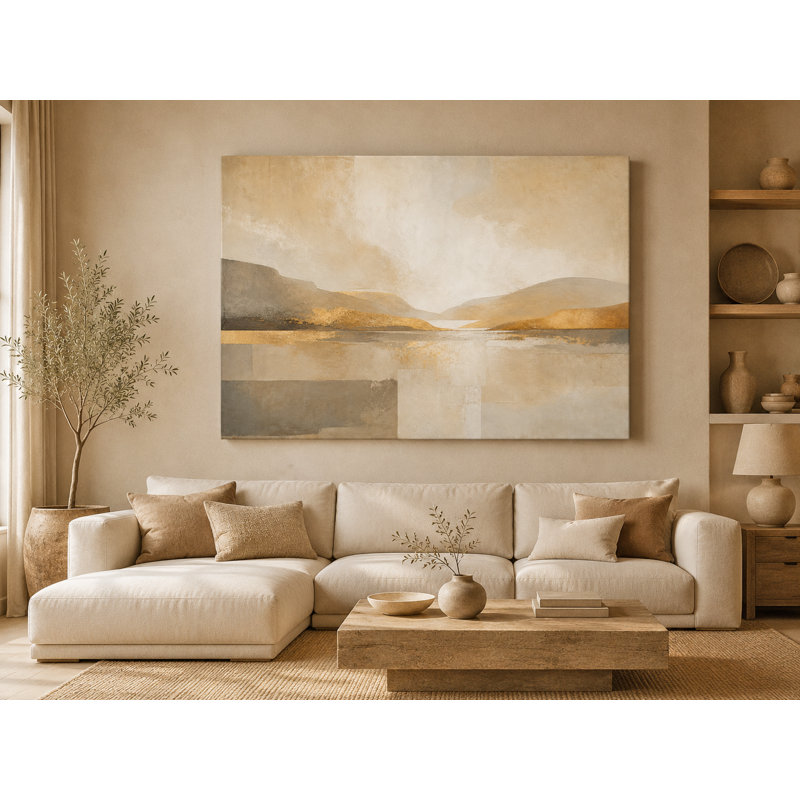 Sunlit Mountain Water - Warm Abstract Landscape, reproduction d'art sur toile tendue, 36"H x 48"W x 1.5"D