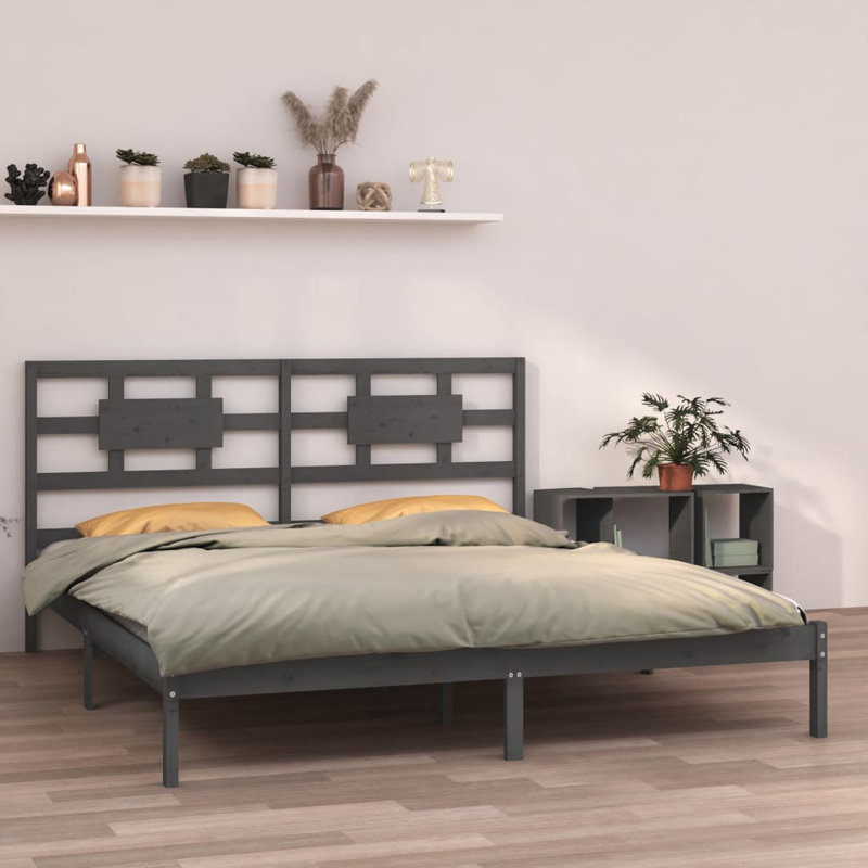 Bed Frame Solid Wood, Grey, 200 x 200 cm