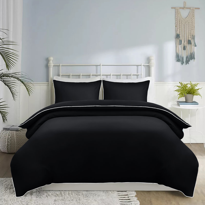 Piping Duvet Cover Set, Double, Black