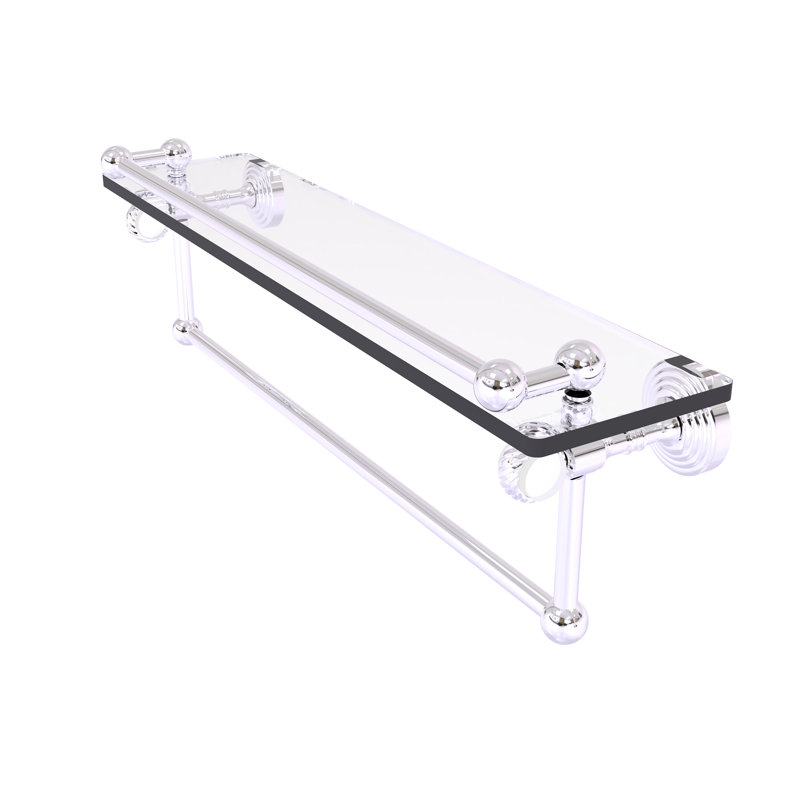 Jarrell Glass Bracket Shelf with Towel Bar, 5.5" H x 22" W x 6.8" D, Polished Chrome