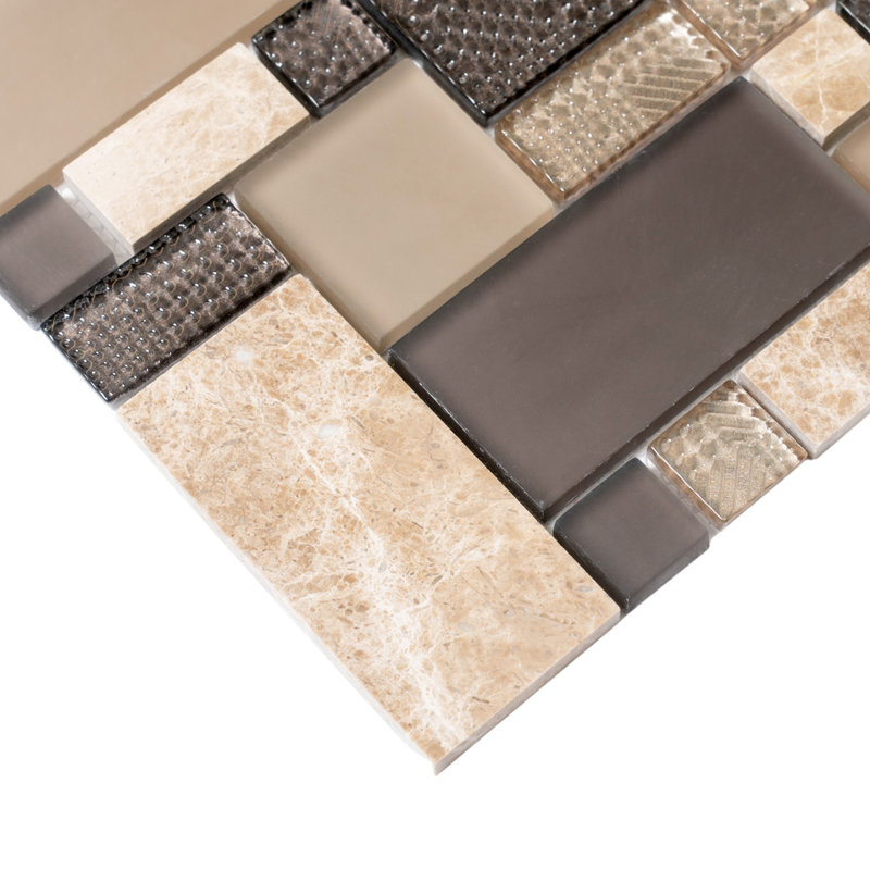 1.9" x 1.9" Glass/Marble Brick Joint Mosaic Wall & Floor Tile, Gray/Beige