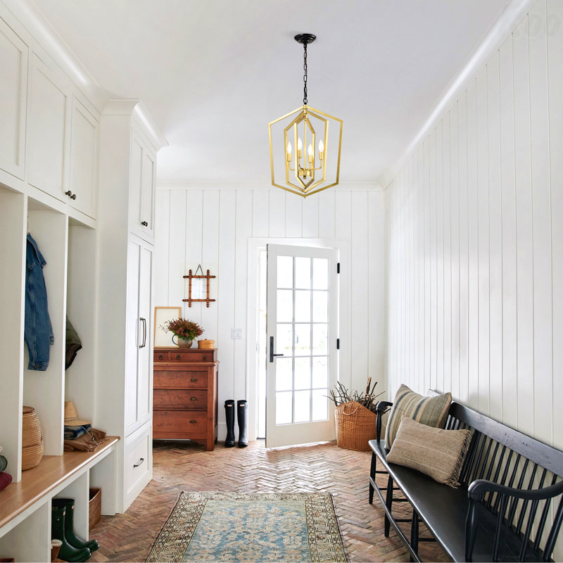 Chandelier - 4-Light Farmhouse Style Kitchen Light, Vintage Cage Light Fixture, Adjustable Height