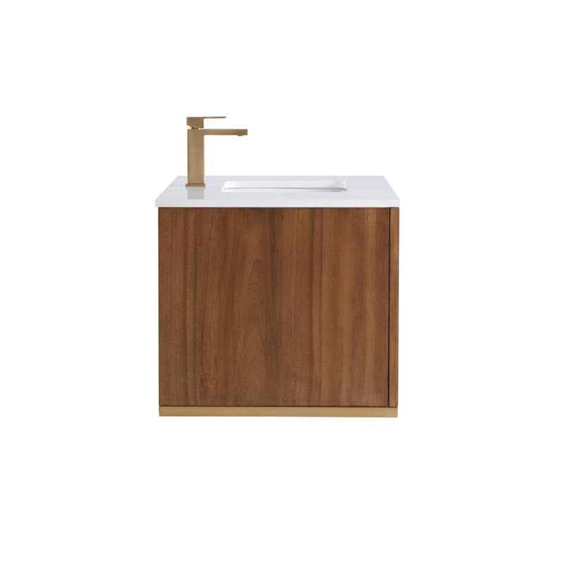 Terra 36'' W Single Vanity, Walnut, White Granite, Satin Brass