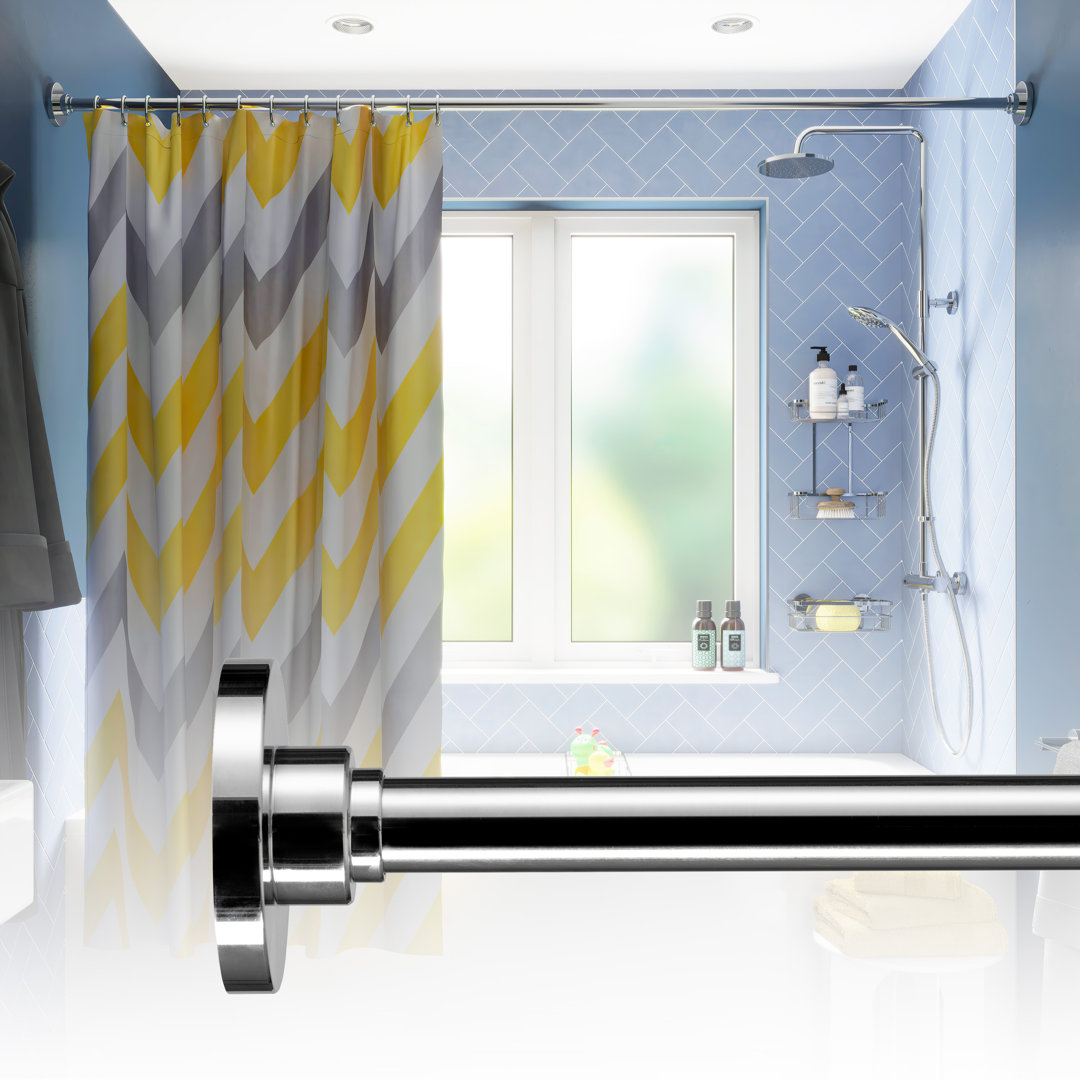 Croydex Flexi-Fix Shower Curtain Pole, Straight Fixed Shower Curtain Rod, Heavy Duty Stainless Steel (L)230cm