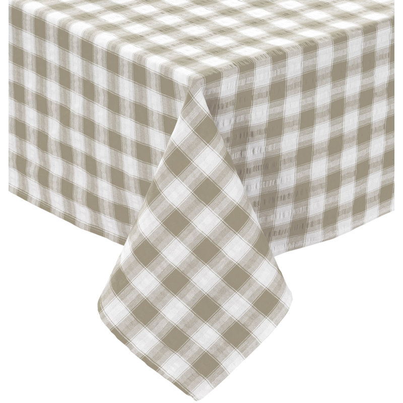 Bladwell Printed Gingham Check Seersucker Table Cloth Range, Natural