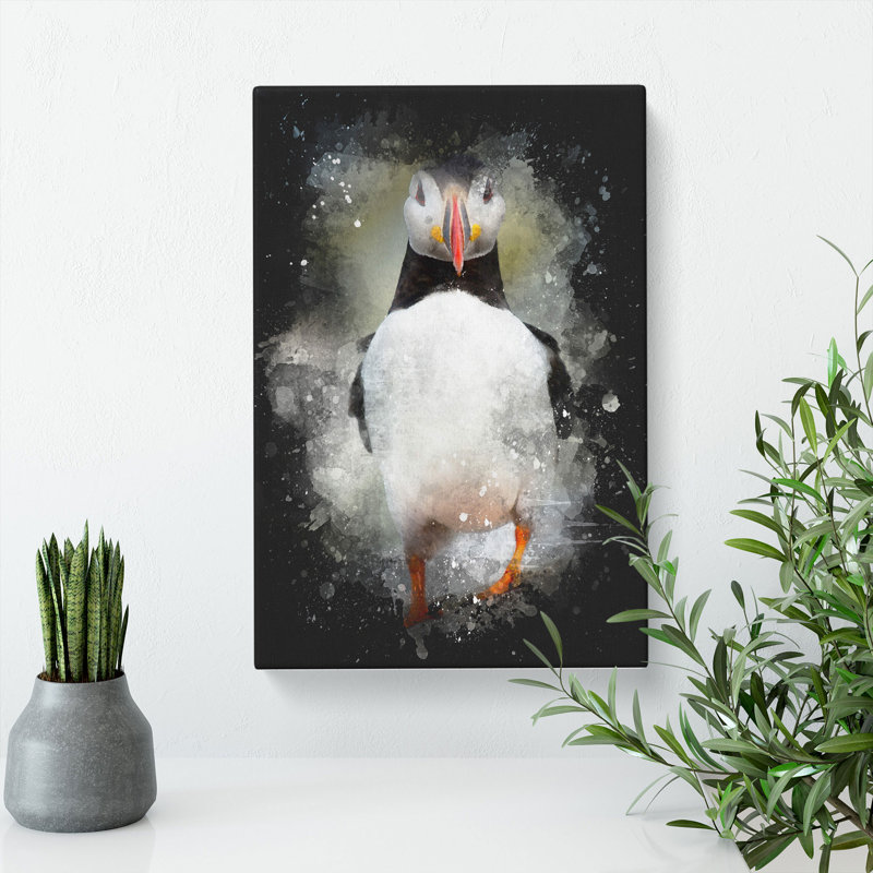 Atlantic Puffin Birds Vol.6 Paint Splash - Wrapped Canvas, 35cm H x 40cm W x 3cm D