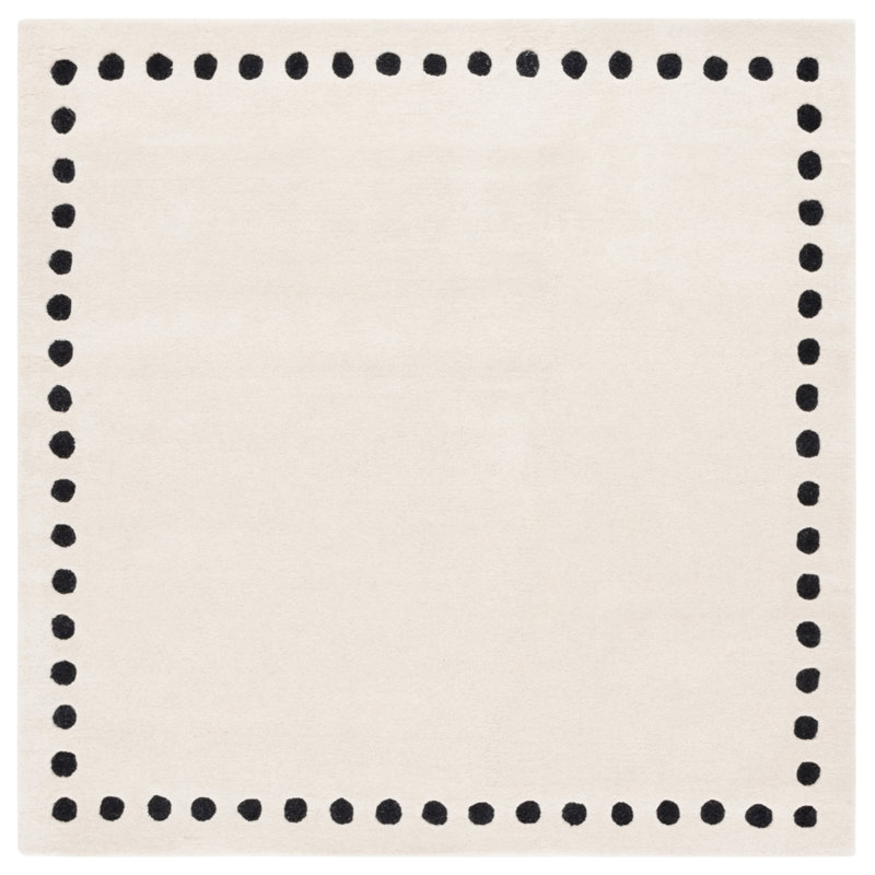 Lexy Polka Dots Handmade Tufted Cotton/Wool Area Rug in Ivory/Black, Square 6'