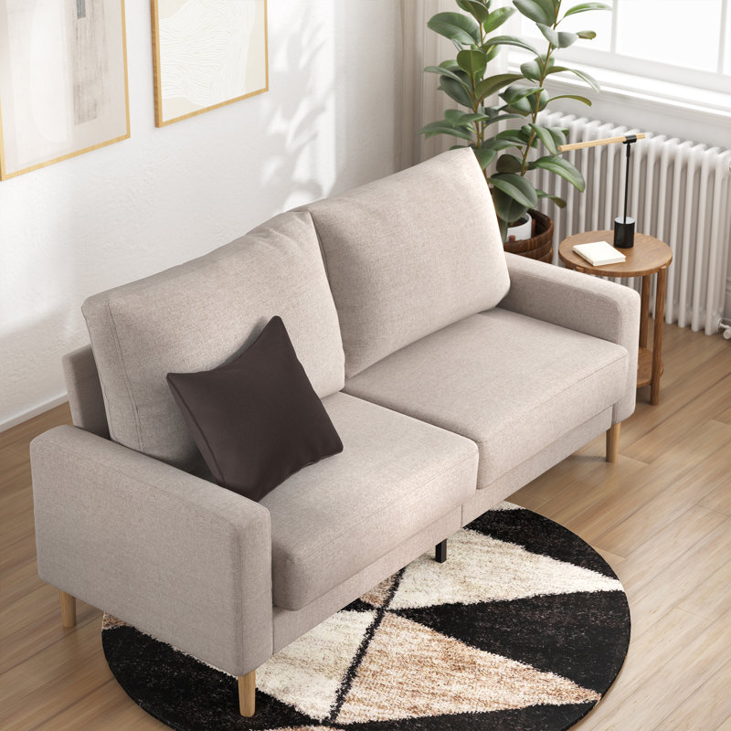 Canapé moderne rembourré à accoudoirs carrés 76,7 po Brinnlee, Polyester beige, H 33,1 po x l 57,1 po x P 31,9 po