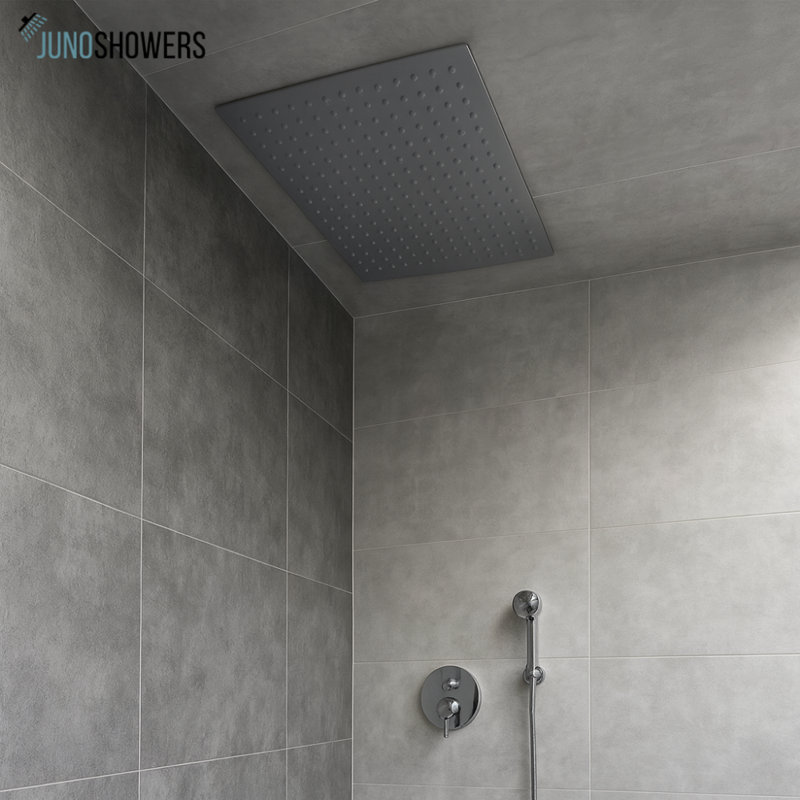 Tête de douche à pluie en acier inoxydable brossé à DEL - 200 x 400 mm, éclairage sensible à la température