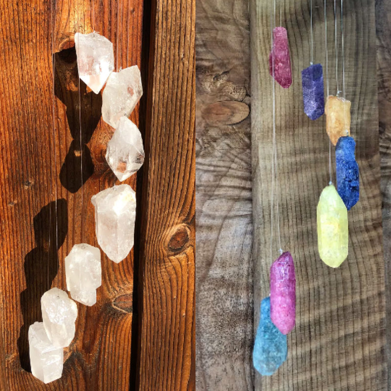 Carillon à quartz Najelly, carillon de quartz en cristal naturel, Jaune/Bleu/Rose