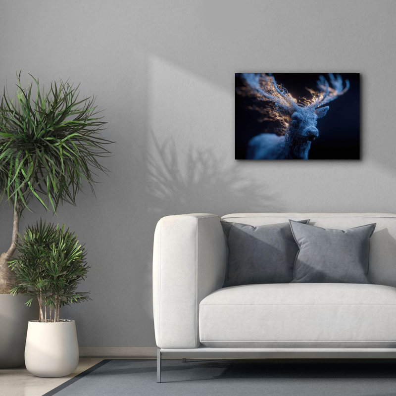  «Majestic Moon Deer. Art mural sur toile 3 pi par Ann Klee, 26 po x 18 po, H 18 po x l 26 po