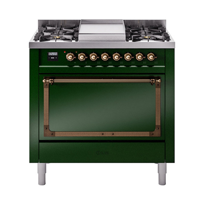 ILVE Nostalgie II Noblesse 36 po à double carburant, Propane liquide, Vert émeraude / bronze