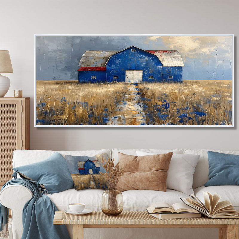 Lovell - Barn Wall Art Living Room, Toile encadrée flottée blanche, H 28 po x l 60 po x P 1,5 po