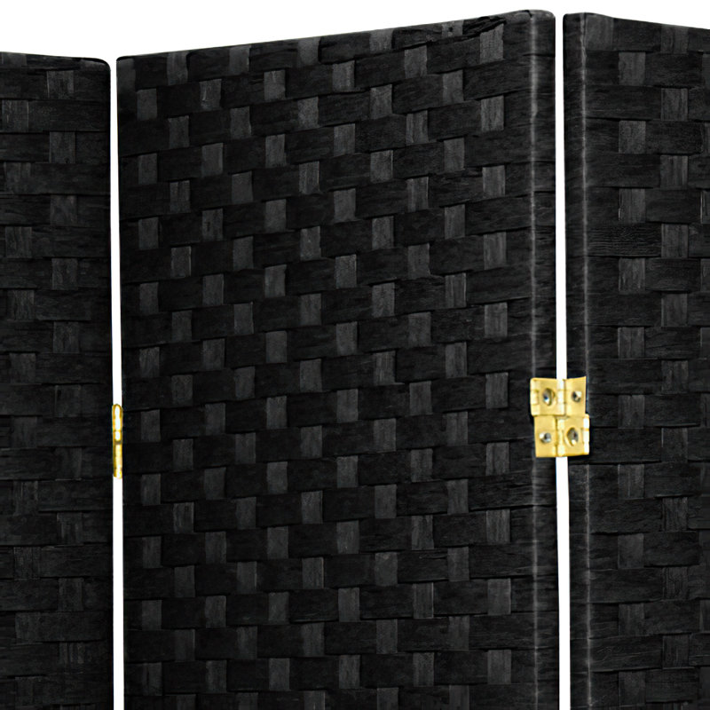 Amitis 7 Ft. Tall Woven Fiber Folding Room Divider, 3, 84'' H x 58.5'' W x 1'' D, Black