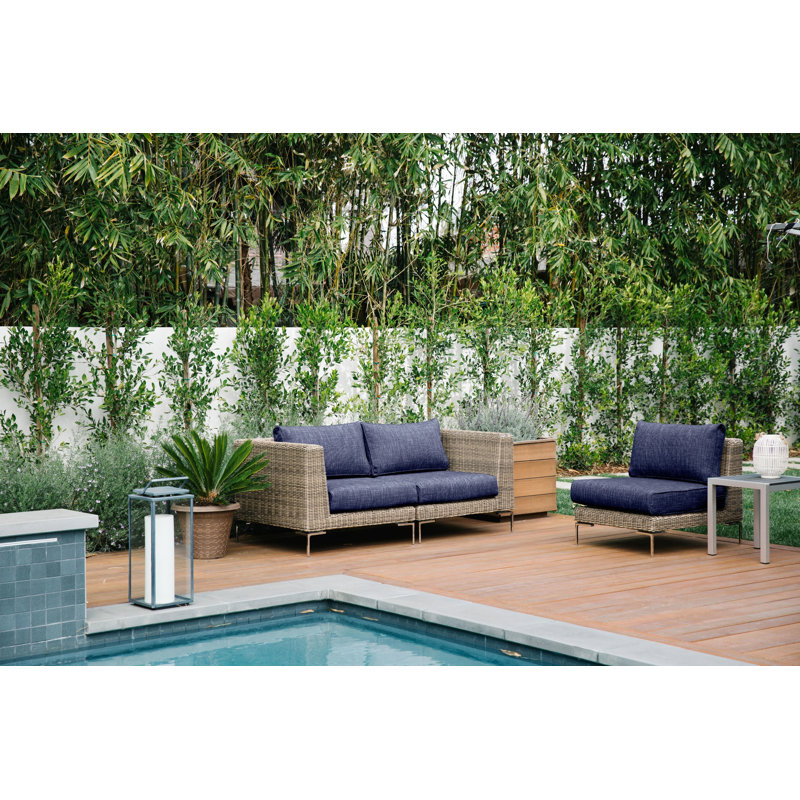 Brown Wicker Outdoor Armless Chair Conversation Set, Deep Sea Navy