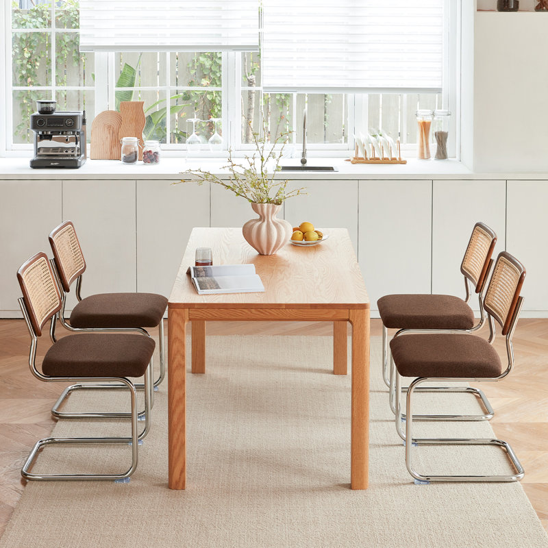 Brown Rattan Dining Chairs Set of 4,Wooden Mid-Century Modern Kitchen Chairs, Mesh Back Cane Dining Room Chairs, Cesca Chair with Metal Chrome Legs