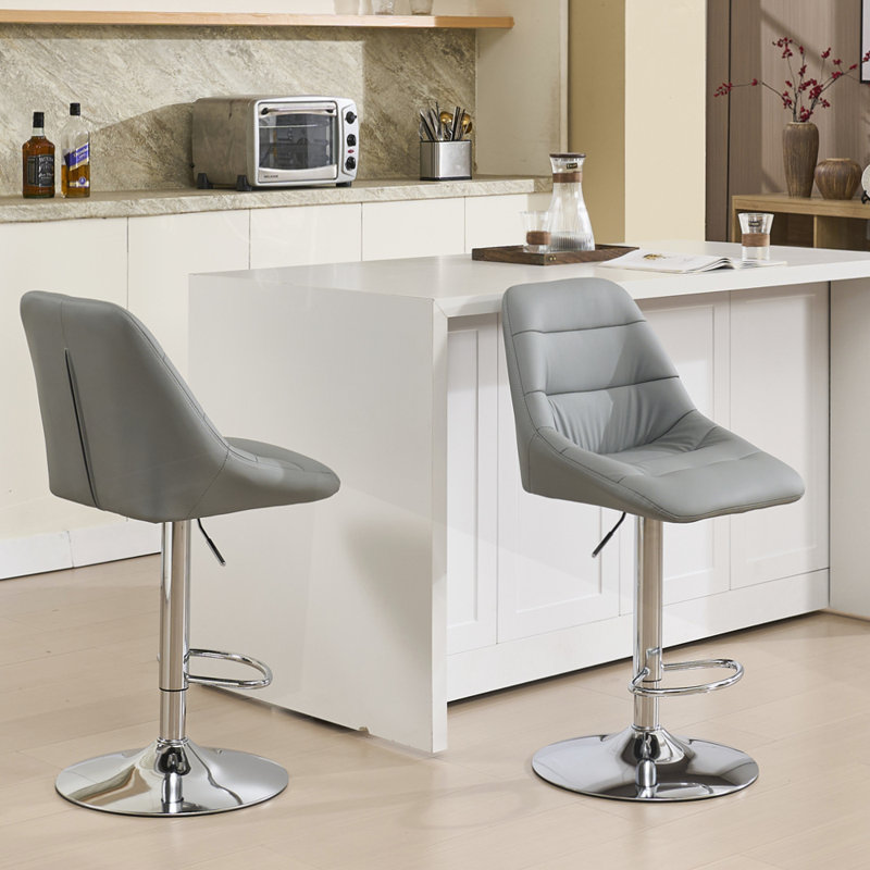 Set of 2 Bar Stools with Footrest and Base Swivel Height Adjustable Mechanical Lifting, Gray