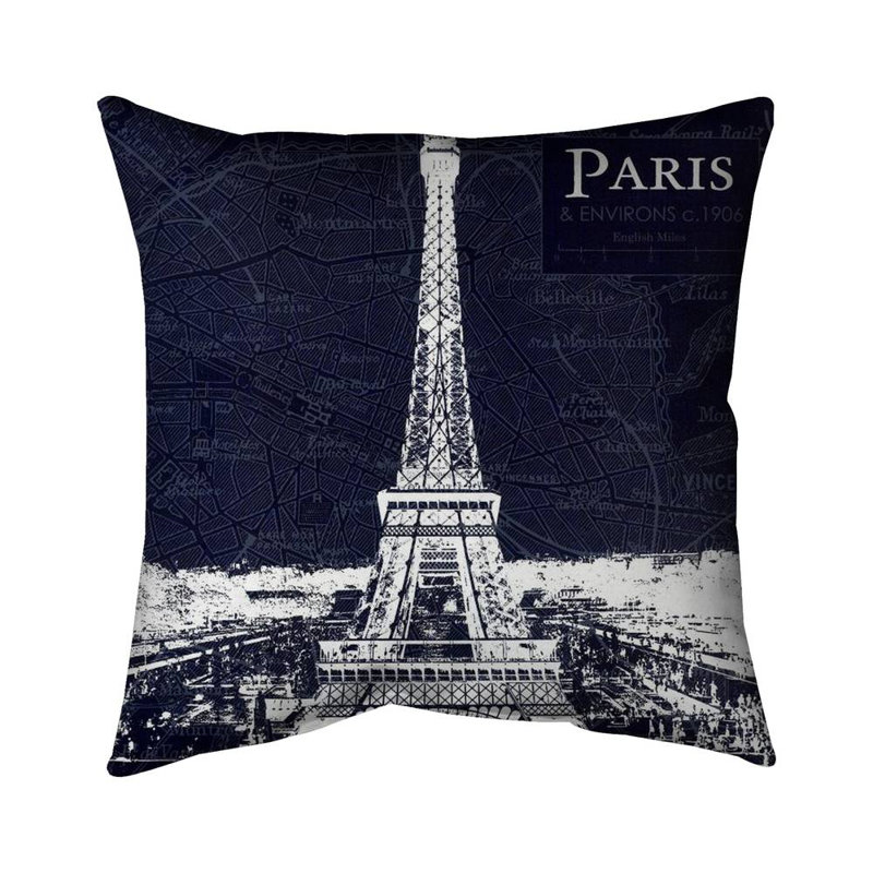 Paris blue print and eiffel tower - 18"x18" Throw pillow cover - Poly twill - Print on demand