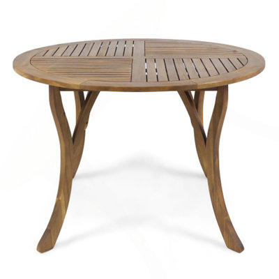 47.25" Round Acacia Wood Dining Table With Teak Finish, Weather-Resistant Slatted Patio Table For Outdoor & Indoor Use
