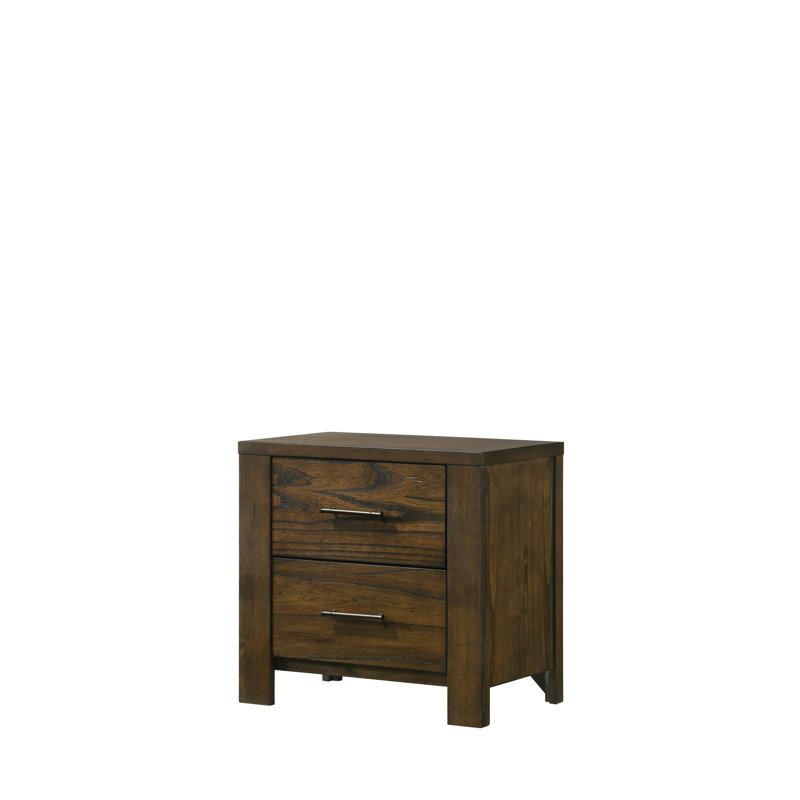 Marcel Wooden Nightstand with Drawers & Metal Handles, Brown