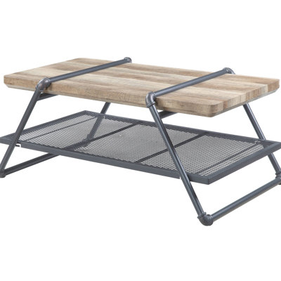Table basse en bois avec tablettes en grillage métallique et base solide - Plateau en bois de style industriel attrayant