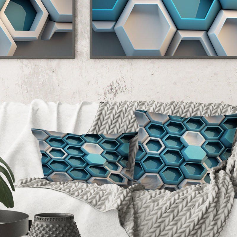 Abstract Geometric White And Blue - Abstract Geometric Printed Throw Pillow