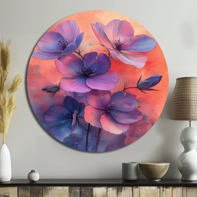 Lavande, rêve de fleurs de géranium - impression de géraniums sur cercle métallique