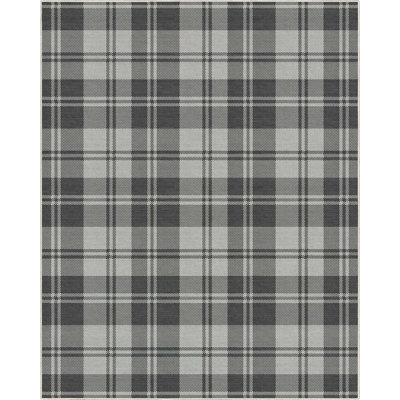 Kehr Plaid Farmhouse Geometric Dark Gray Flat-Weave Area Rug