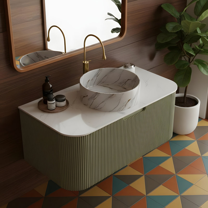 Meuble-lavabo flottant mural 36 po avec lavabo rond en céramique et tiroir, 36"