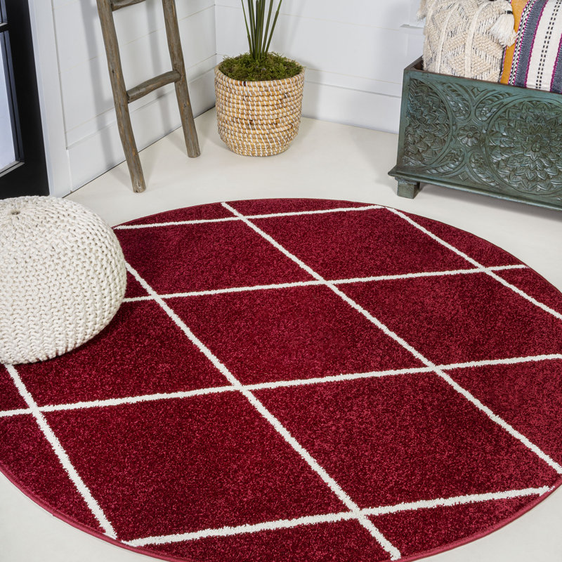 Tapis rouge / blanc Bertrice, Rond 5 pi 3 po