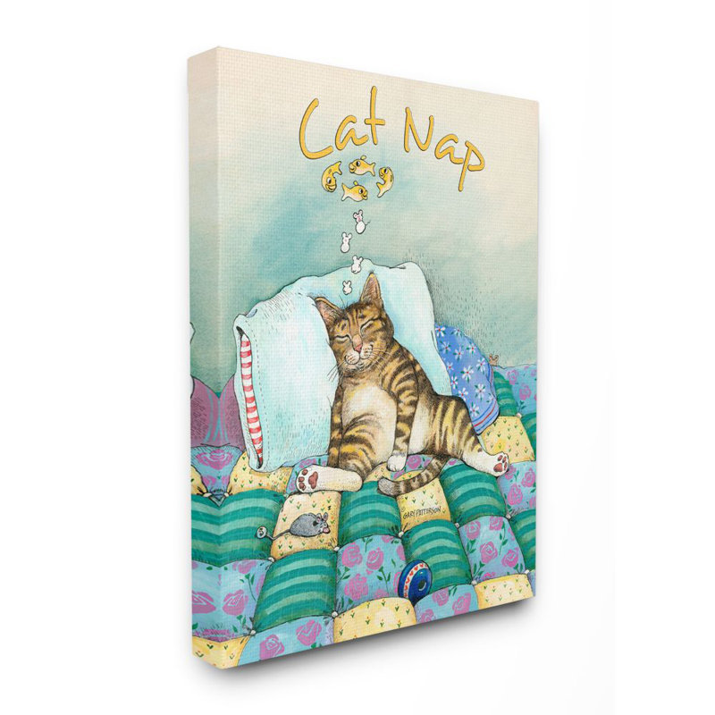 «Cat Nap» par Gary Patterson - reproduction d'art graphique, H 48 po x l 36 po, Toile tendue