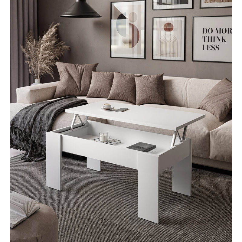 Helenmae Height-Adjustable Coffee Table with Storage, White