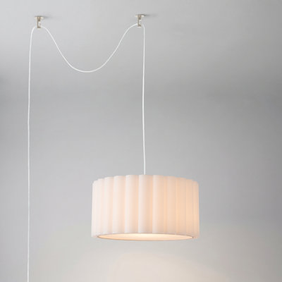 Elsberry Swag Kit - Lampe moderne en acier nickel satiné avec abat-jour en lin blanc tambour, gradateur intégré, à intensité variable, ampoule incluse, installation facile, conception 2026 NOVA