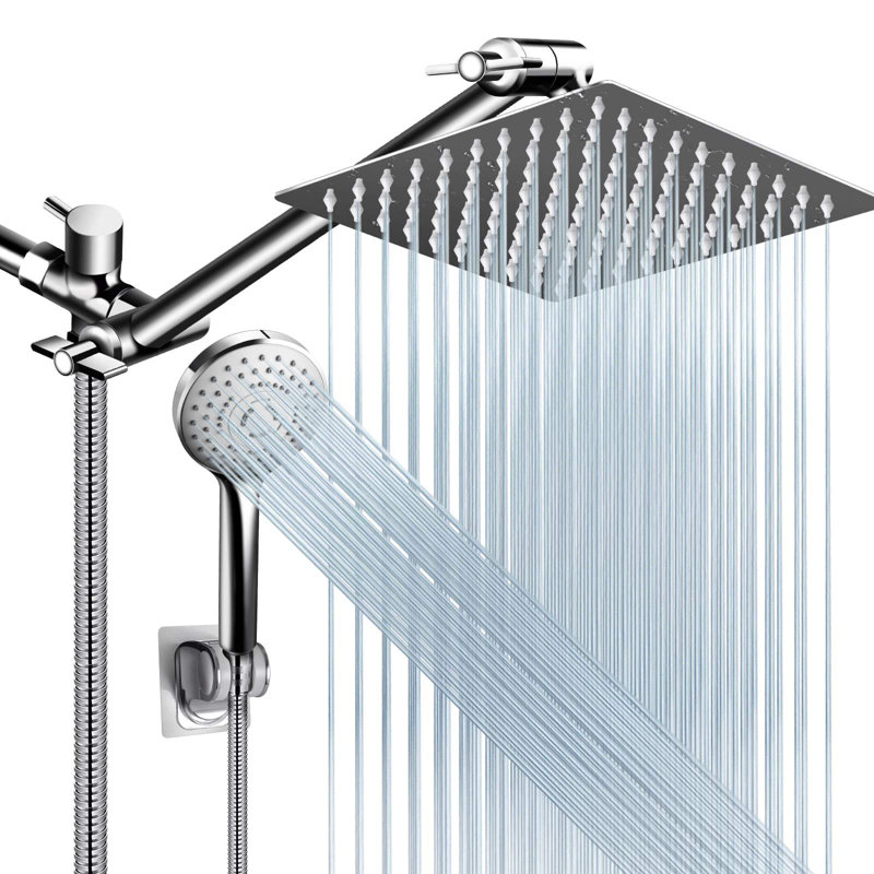 Rain Shower Head, High/Low Pressure Water, 11 Inch Adjustable Extension Arm,5 Settings Handheld Shower Head Combo, Chrome