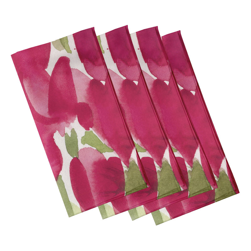 Ensemble de serviettes en coton 4 pièces Tulip Blossom, Rouge