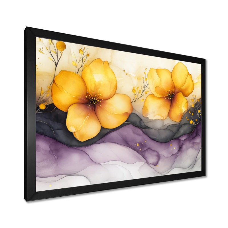 Lavande, fleur de pommier, art mural encadré, H 30 po x l 40 po, Cadre simple, Noir