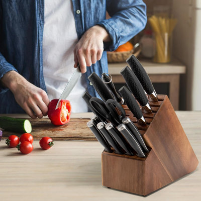 Knife Block for Kitchen Countertop - 20 Slot Universal Knife Holder with Acacia Wood, Large Knife Storage Organizer for Butcher Block, Knife Block Storage without Knives, Easy for Knife set