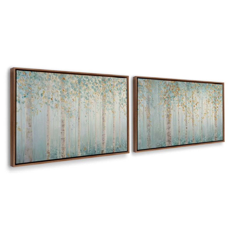 Ensemble de 2 impressions Golden Birch Serenity, 12 po x 18 po, Cadre flottant en noyer