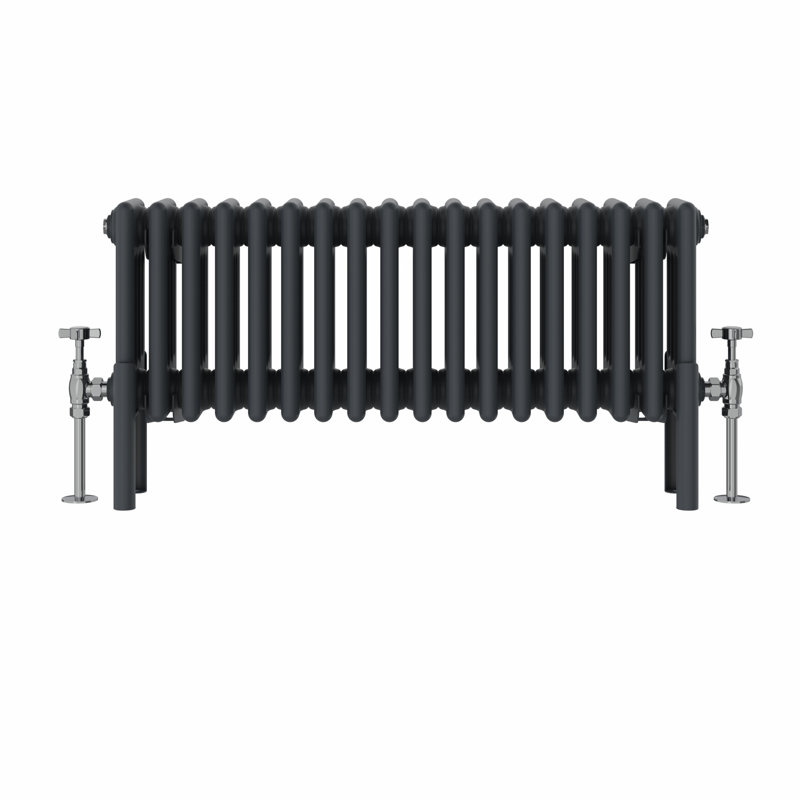 Altynay Horizontal Traditional 4 Column Radiator, Anthracite, 300mm H x 830mm W x 140mm D