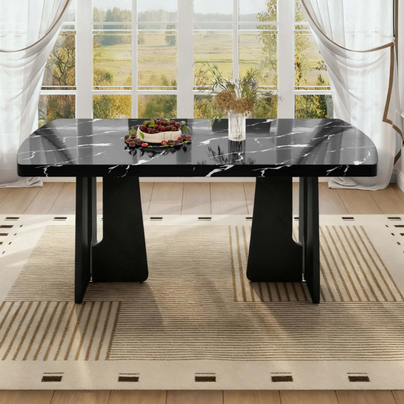 Table de salle à manger en faux marbre Modern Modern, Noir