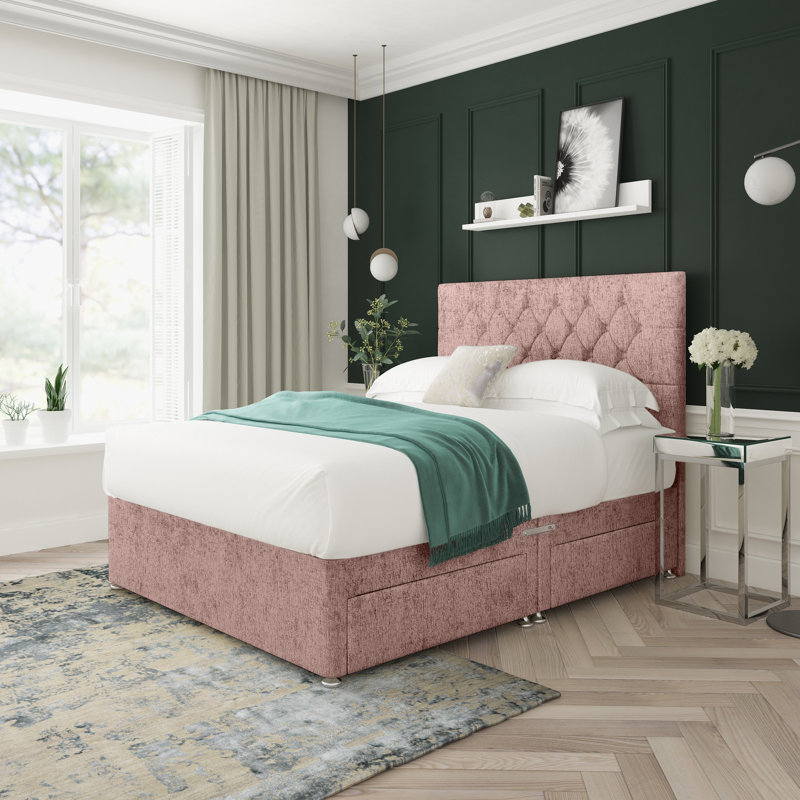 Upholstered Divan Bed, Kingsize (5'), Mink, Right Side Drawers