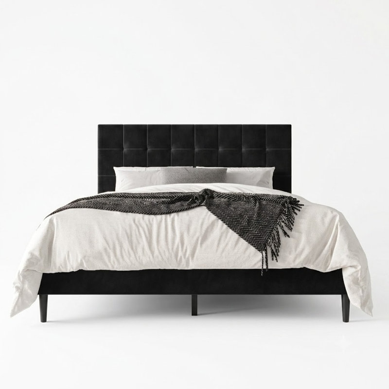 Yerington Upholstered Platform Bed, Twin, Black