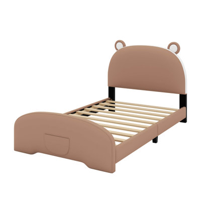 Lit plateforme tapissier simple avec tête et pied de lit en forme d'ours