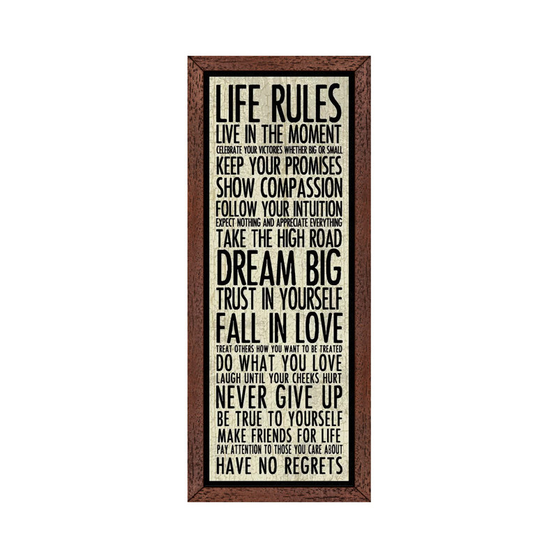 Life Rules by Erin Clark - Single Picture Frame Panoramic Print on Canvas, Brown Framed, 30.48 cm H x 91.44 cm W