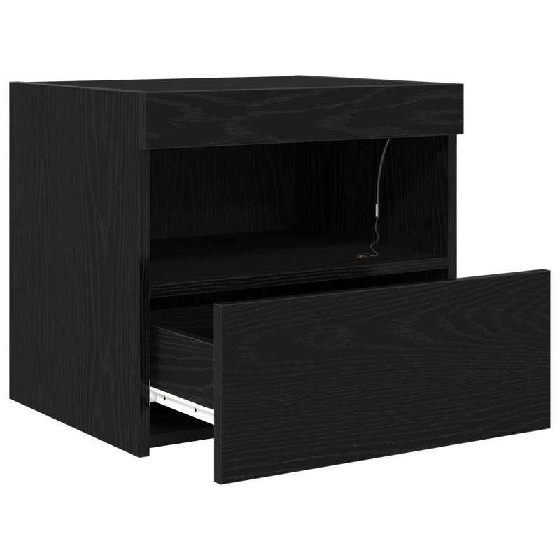 Bedside Cabinet With LED Lights 50X40x45 Cm, Black Oak