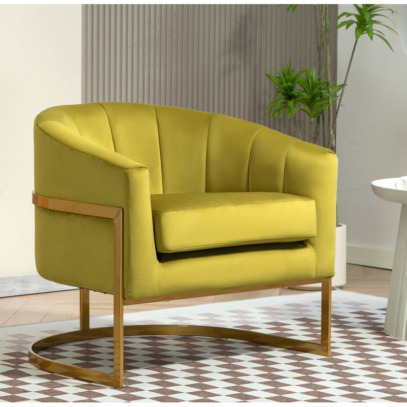 Fauteuil en velours doré, Vert olive